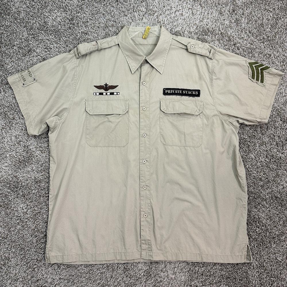 Raw  Blue Y2K Military Button Shirt Men's 4XL Patches Embroidered Hip Hop